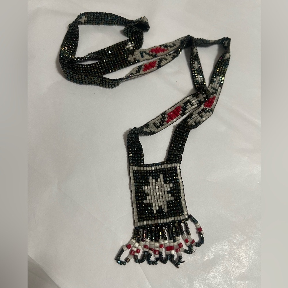 Indigenous Native American folklore beaded seed necklace black layering western